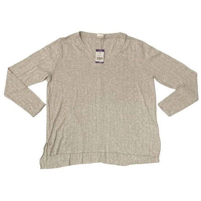 Mote Women's V-Neck Stretch Long Sleeve Ribbed Shirt XL - Marled Oatmeal by Mote - Refurbished - Brand New condition