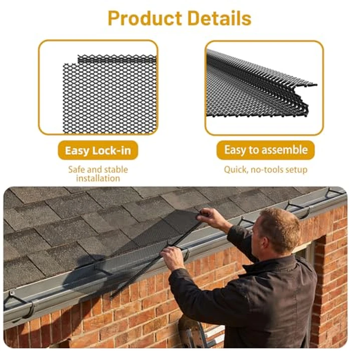 210 ft Mesh Gutter Guards (70 Pack) - Fits 4", 5" and 6" K Style Gutters - Professional 6 Inch Black Steel Screens - Snap In Leaf Protector - Easy Rain Gutter Covers for Leaves by Cuguords - Image 5