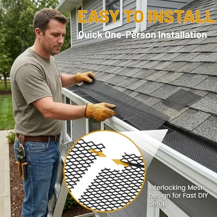 210 ft Mesh Gutter Guards (70 Pack) - Fits 4", 5" and 6" K Style Gutters - Professional 6 Inch Black Steel Screens - Snap In Leaf Protector - Easy Rain Gutter Covers for Leaves by Cuguords - Image 7