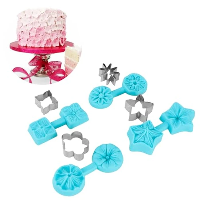 Flower Silicone Fondant Molds, 4 Sets Fondant Chocolate Molds Silicone Baking Molds Utensils Kitchen Supplies with Cutter for Birthdays Baby Showers Weddings Christmas Party by Estink - Used - Like New condition