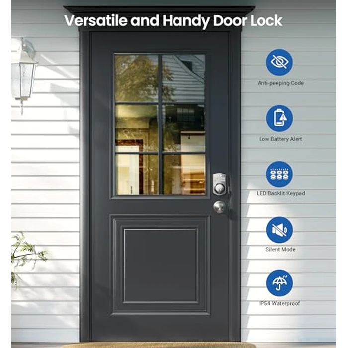 Veise Keyless Entry Door Lock with 2 Knobs, Electronic Backlit Keypad Deadbolt with Handle Set, Auto Lock, One-time Codes, Smart Deadbolt for Front Door, Easy Installation, Satin Nickel by Veise - Image 4