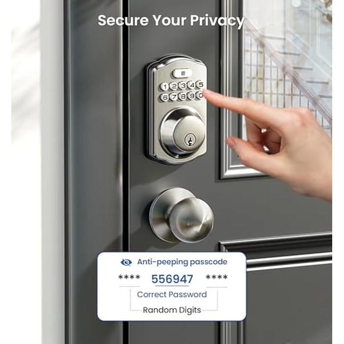 Veise Keyless Entry Door Lock with 2 Knobs, Electronic Backlit Keypad Deadbolt with Handle Set, Auto Lock, One-time Codes, Smart Deadbolt for Front Door, Easy Installation, Satin Nickel by Veise - Image 7