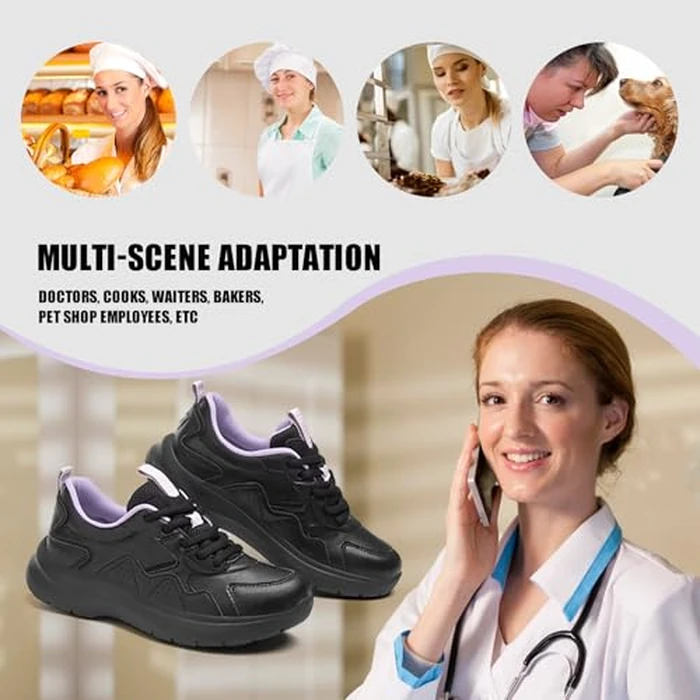 V-Janiffy Non Slip Work Shoes Women Food Service-Lightweight and Comfortable Suitable for Restaurants and Crew Work Black Purple by V-Janiffy - Image 6