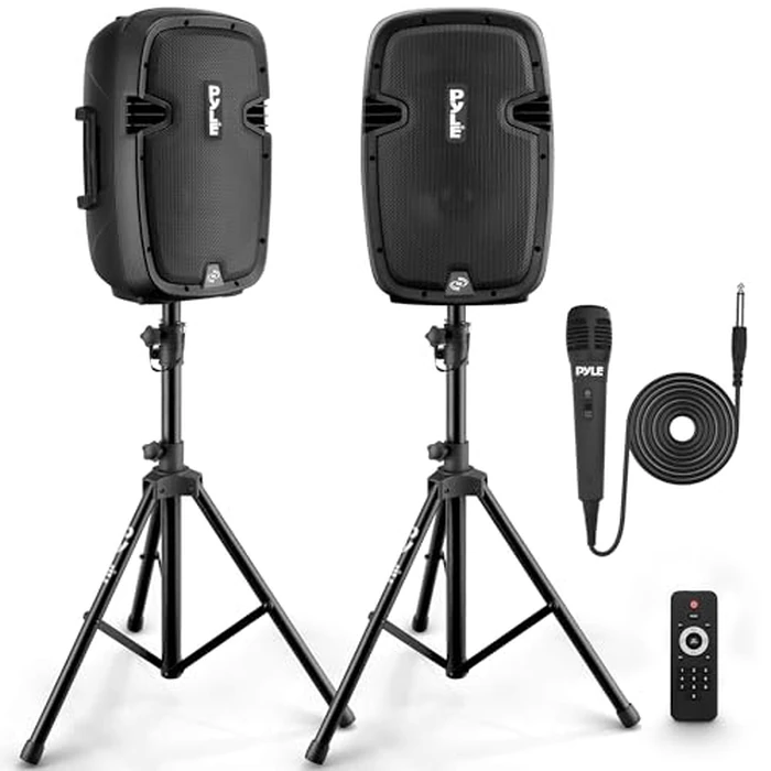 Pyle PA Speaker - 700W Active + Passive Pair of Tower Speakers with 8" Woofer, High Powered Bluetooth Connection, Includes Mounds, Mic and Remote, Great for Homes, Parties, Events and More by Pyle - Used - Very Good condition