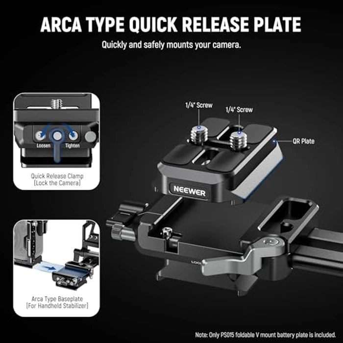 NEEWER Foldable V Mount Battery Plate with Arca Type Camera Baseplate for RS4 RS3 Gimbal & Tripod, Lightweight DSLR Camera Video Rig Compatible with SmallRig V Lock Battery & Cage, PS015 by NEEWER - Image 3