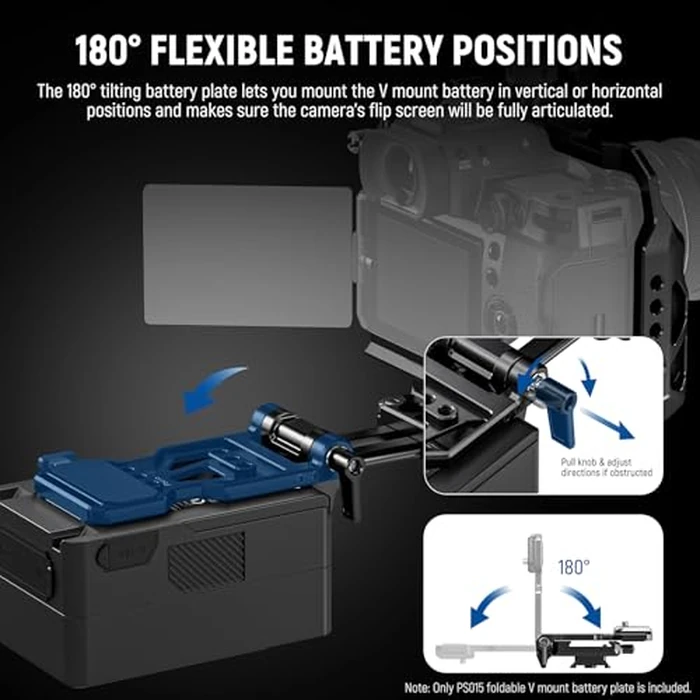 NEEWER Foldable V Mount Battery Plate with Arca Type Camera Baseplate for RS4 RS3 Gimbal & Tripod, Lightweight DSLR Camera Video Rig Compatible with SmallRig V Lock Battery & Cage, PS015 by NEEWER - Image 7
