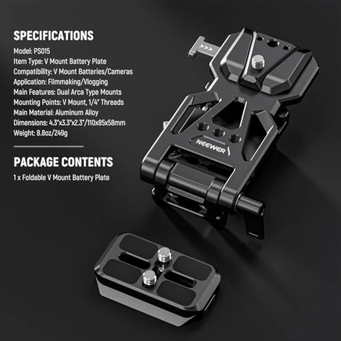 NEEWER Foldable V Mount Battery Plate with Arca Type Camera Baseplate for RS4 RS3 Gimbal & Tripod, Lightweight DSLR Camera Video Rig Compatible with SmallRig V Lock Battery & Cage, PS015 by NEEWER - Image 9