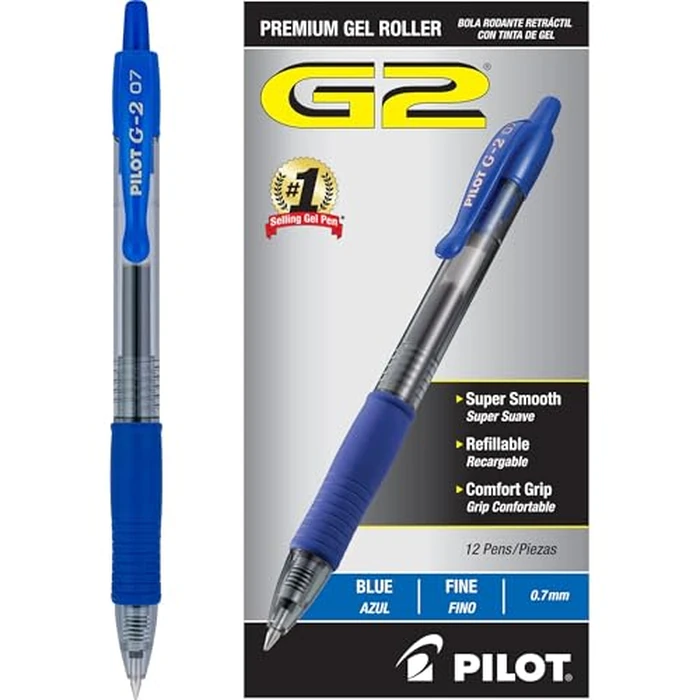 PILOT G2 Premium Refillable & Retractable Rolling Ball Gel Pens, Fine Point, Blue Ink, 12-Pack (31021) by PILOT - Image 1