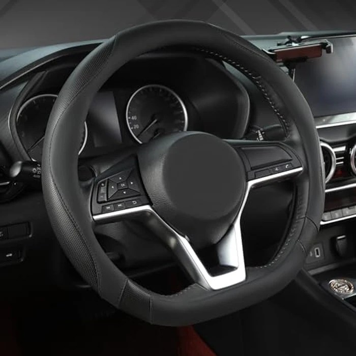 West Llama Flat Bottom Car Steering Wheel Cover for Nissan,D Shaped Steering Wheel Cover for Rogue,Altima,Kicks (Black-Standard Size) by West Llama - Image 1