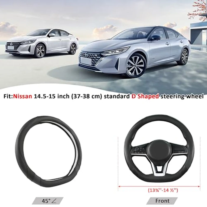 West Llama Flat Bottom Car Steering Wheel Cover for Nissan,D Shaped Steering Wheel Cover for Rogue,Altima,Kicks (Black-Standard Size) by West Llama - Image 4