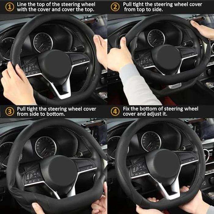 West Llama Flat Bottom Car Steering Wheel Cover for Nissan,D Shaped Steering Wheel Cover for Rogue,Altima,Kicks (Black-Standard Size) by West Llama - Image 7