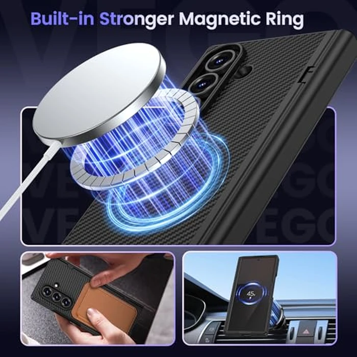 VEGO for Galaxy Z Fold 7 Case with Belt Clip [Compatible with Magsafe] Screen Protector & Hinge Protection Full-Body Shockproof Carbon Fiber Hard PC Protective Magnet Case for Samsung Z Fold 7 Black by VEGO - Image 2