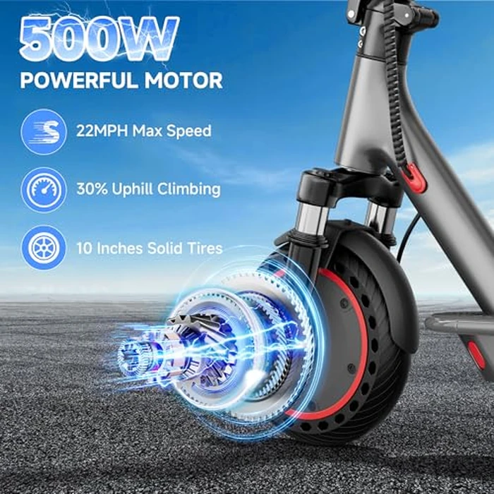 Aovowheel Electric Scooter for Adults, 10'' 500W Motor, Max 23 Miles Range, 19 Mph Top Speed with Dual Suspension, Portable Folding E-Scooter for Commuting, Electric Scooter by Aovowheel - Image 2
