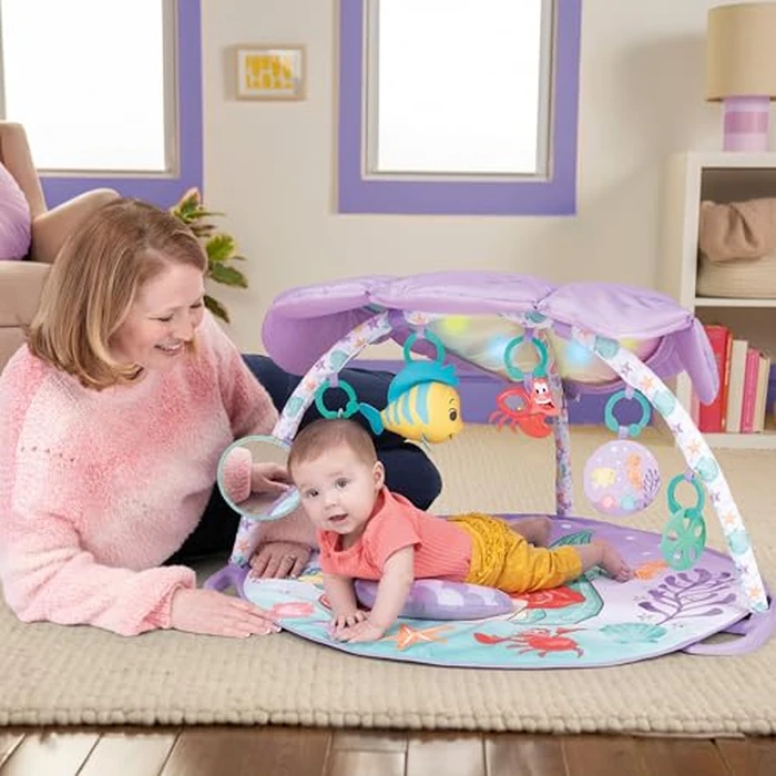 Bright Starts Disney Baby The Little Mermaid Twinkle Trove Light-Up Musical Baby Activity Gym with Tummy Time Pillow, Newborn+ by Bright Starts - Image 2