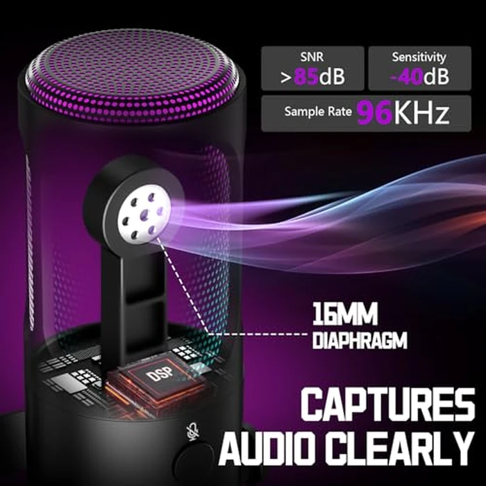 PUPGSIS Gaming Microphone for PC, USB Condenser Mic for PS4/5 and Mac, Noise Cancellation Computer Mic with Mute, Reverb, Adjustable Boom Arm, Pop Filter for Streaming/Podcasting/Recording/YouTube by P PUPGSIS - Image 2
