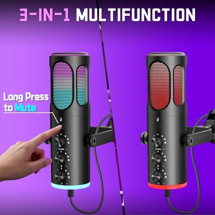 PUPGSIS Gaming Microphone for PC, USB Condenser Mic for PS4/5 and Mac, Noise Cancellation Computer Mic with Mute, Reverb, Adjustable Boom Arm, Pop Filter for Streaming/Podcasting/Recording/YouTube by P PUPGSIS - Image 3