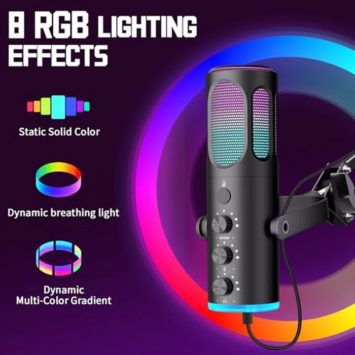 PUPGSIS Gaming Microphone for PC, USB Condenser Mic for PS4/5 and Mac, Noise Cancellation Computer Mic with Mute, Reverb, Adjustable Boom Arm, Pop Filter for Streaming/Podcasting/Recording/YouTube by P PUPGSIS - Image 5