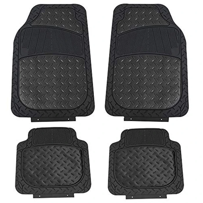 FH Group Automotive Floor Mats - Heavy-Duty Metallic Rubber Floor Mats for Cars, Universal Fit Full Set, Climaproof Floor Mats, Trimmable Floor Mats for Most Sedan, SUV, Truck Floor Mats Black by FH Group - Used - Very Good condition - US$17.49