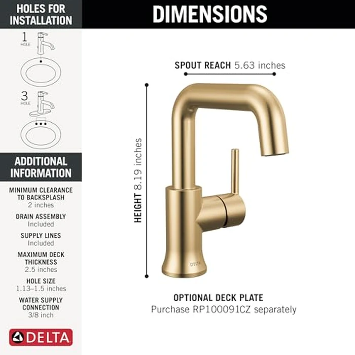 Delta Trinsic U-Spout 1-Hole Bathroom Faucet, Gold Single Hole Bathroom Sink Faucet, Metal Push-Pop Drain Assembly, Champagne Bronze 554HAR-CZ-DST by DELTA - Image 5