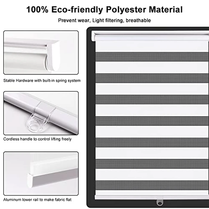 Kokorona Cordless Zebra Blinds Window Shades, Day and Night Shades for Light Control, Dual Layer Light Filtering Sheer Blinds Blackout Window Treatments, White, 36" W x 72" H (91.4 W x H 183 cm) by Kokorona - Image 2