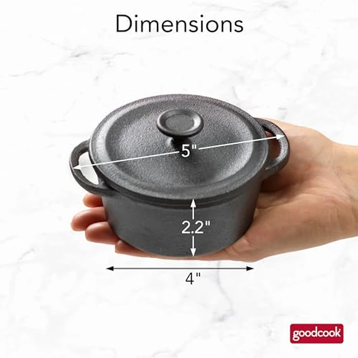 GoodCook Pre-Seasoned Cast Iron Mini Dutch Oven, Black, Small Dutch Oven Pot with Lid, Durable Cast Iron Cookware, Even Heating for Stews, Soups, and Baking, Oven Safe to 500 degreesF by GoodCook - Image 5