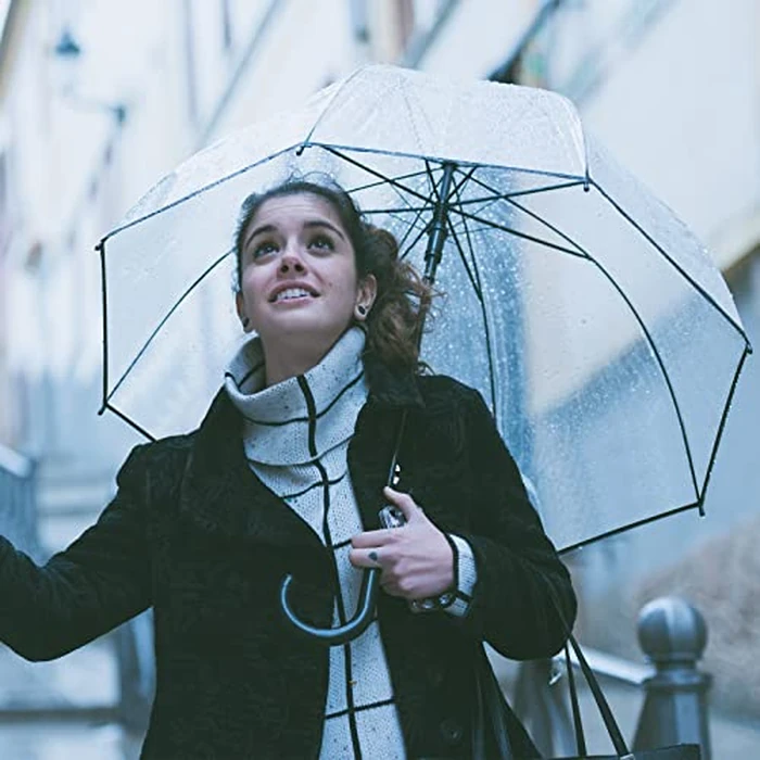 8 Pieces Clear Bubble Umbrella - Auto Open Dome Windproof for Rain, Wedding, Bride Groom Gifts, Bridal Party, Outing, Graduation, Prom - Transparent With J Hook Handle by Fabbay - Image 7