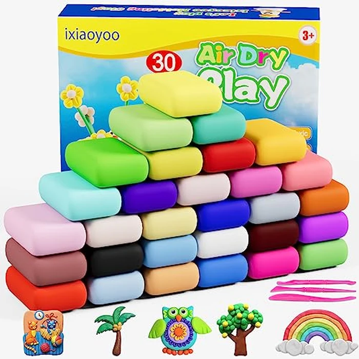 Ixiaoyoo Air Dry Clay, 30 Colors Modeling Clay for Kids, DIY Model Toys with Sculpting Tools, Soft & Non-Sticky, Home Party Favors, Birthday & Christmas Gifts for Age 3-12 Years Old Boys Girls Kids by Ixiaoyoo - Image 1