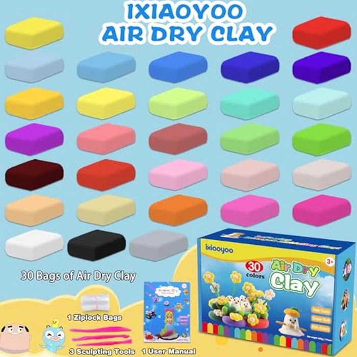 Ixiaoyoo Air Dry Clay, 30 Colors Modeling Clay for Kids, DIY Model Toys with Sculpting Tools, Soft & Non-Sticky, Home Party Favors, Birthday & Christmas Gifts for Age 3-12 Years Old Boys Girls Kids by Ixiaoyoo - Image 4