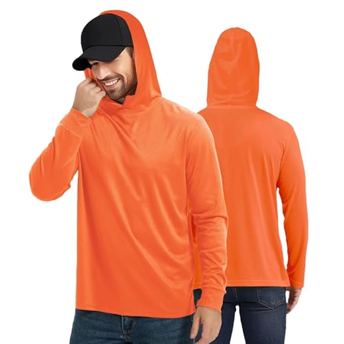 ProtectX 2-Pack Men High Visibility Lightweight Long Sleeve Hoodie, UPF 50+ Sun Protection T Shirts, SPF Outdoor UV Shirt, Orange - XX Large by ProtectX - Image 2