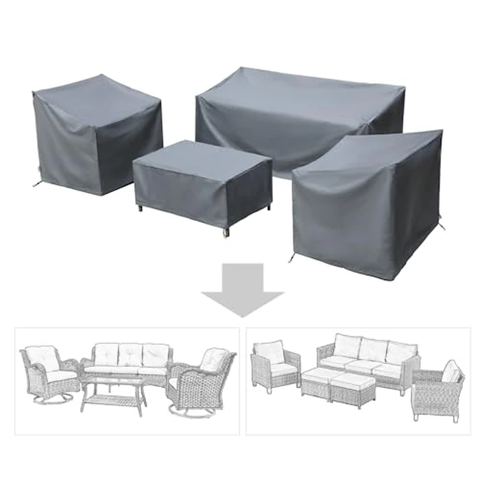 Baner Garden Patio Furniture Covers,Outdoor Furniture Cover Waterproof,Patio Furniture Set Covers for 4 Piece Outdoor Conversation Set,Patio Covers Set-XX-Large (Grey) by BANER GARDEN - Image 2