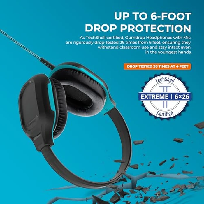 Gumdrop DropTech On-Ear Wired Headphones No Mic | USB C - Long Tangle Free Chew-Proof Cord - Rugged Reliable Drop Tested and Comfortable for Kids K-12 Students Classroom and School Use by Gumdrop Cases - Image 2