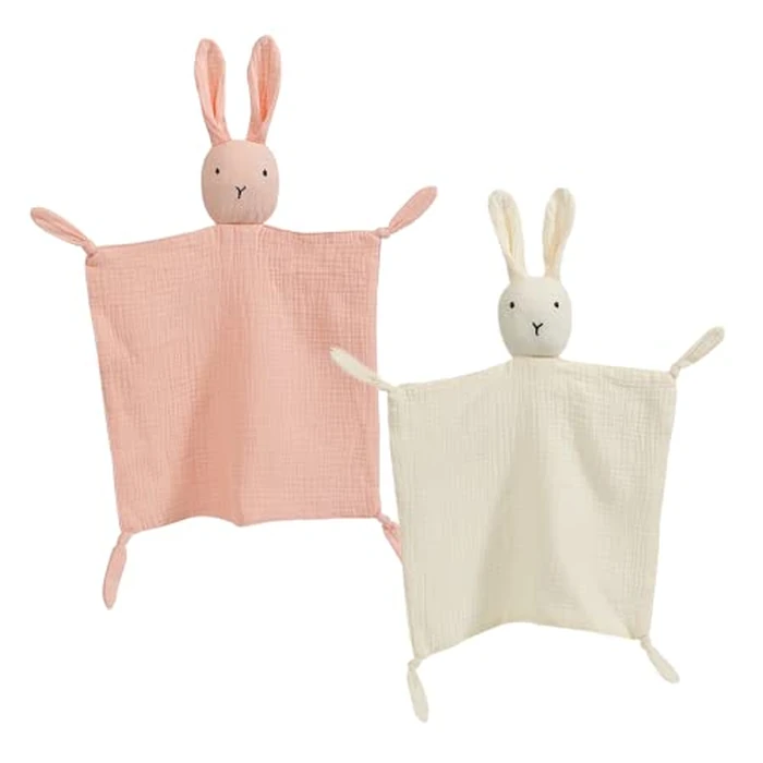 Insular Lovey Blanket for Boys and Girls, Cotton Muslin Security Blanket for Babies, Bunny Lion Lovie Soothing Towel for Newborn and Infant, 2 Pcs Set (Beige Bunny&Pink Bunny) by Insular - Used - Very Good condition - CA$21.15