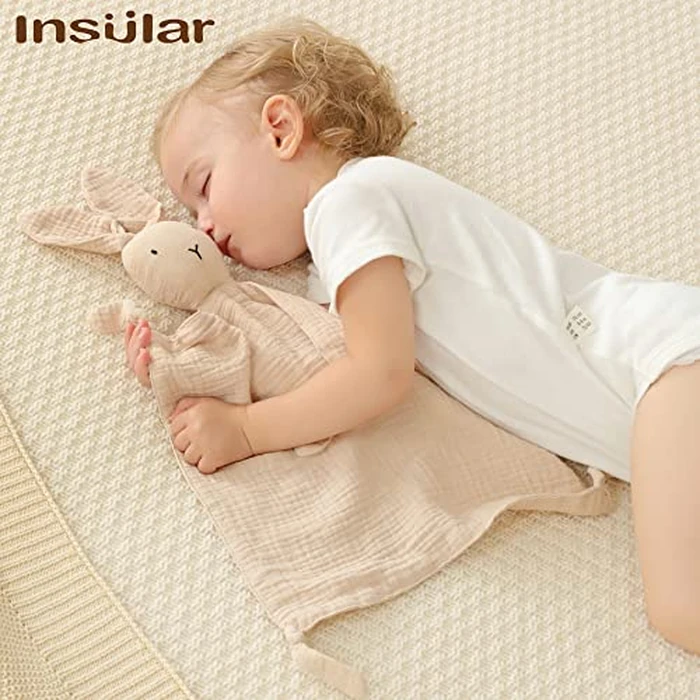 Insular Lovey Blanket for Boys and Girls, Cotton Muslin Security Blanket for Babies, Bunny Lion Lovie Soothing Towel for Newborn and Infant, 2 Pcs Set (Beige Bunny&Pink Bunny) by Insular - Image 3