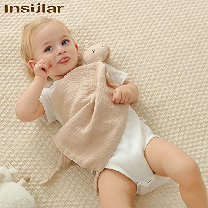 Insular Lovey Blanket for Boys and Girls, Cotton Muslin Security Blanket for Babies, Bunny Lion Lovie Soothing Towel for Newborn and Infant, 2 Pcs Set (Beige Bunny&Pink Bunny) by Insular - Image 5