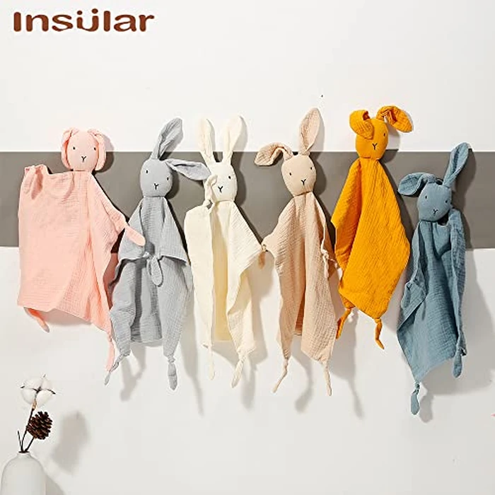 Insular Lovey Blanket for Boys and Girls, Cotton Muslin Security Blanket for Babies, Bunny Lion Lovie Soothing Towel for Newborn and Infant, 2 Pcs Set (Beige Bunny&Pink Bunny) by Insular - Image 6