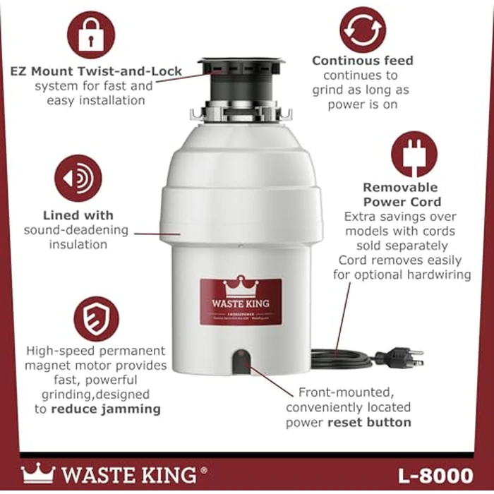 Waste King L-8000 1 Horse Power 2800 RPM Food Waste Disposer by Waste King - Image 3
