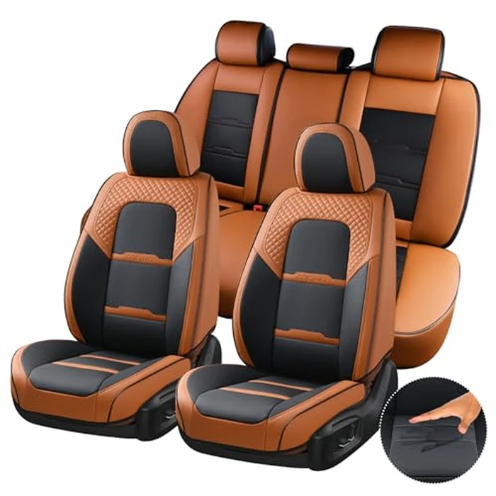 Coverado Car Seat Covers Full Set, 5 Piece Car Seat Protector with Removable Headrest, Nappa Leather Breathable Front Rear Seat Cushion Side All Wrapped Universal Fit Truck Automotive Most Cars Brown by Coverado - Used - Very Good condition