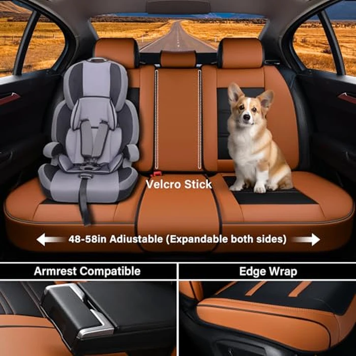 Coverado Car Seat Covers Full Set, 5 Piece Car Seat Protector with Removable Headrest, Nappa Leather Breathable Front Rear Seat Cushion Side All Wrapped Universal Fit Truck Automotive Most Cars Brown by Coverado - Image 4