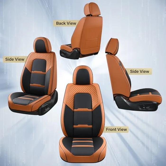Coverado Car Seat Covers Full Set, 5 Piece Car Seat Protector with Removable Headrest, Nappa Leather Breathable Front Rear Seat Cushion Side All Wrapped Universal Fit Truck Automotive Most Cars Brown by Coverado - Image 7