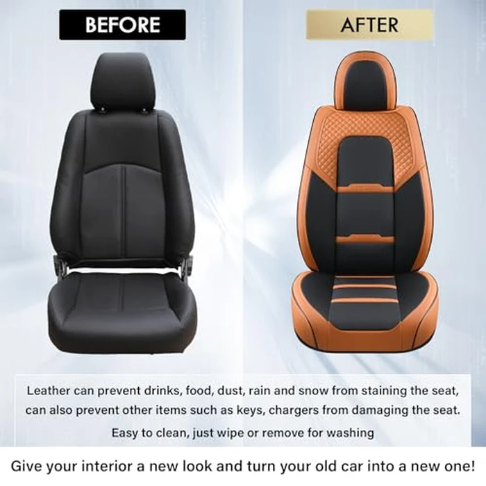 Coverado Car Seat Covers Full Set, 5 Piece Car Seat Protector with Removable Headrest, Nappa Leather Breathable Front Rear Seat Cushion Side All Wrapped Universal Fit Truck Automotive Most Cars Brown by Coverado - Image 8