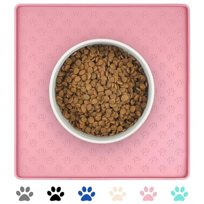Ptlom Pet Placemat for Dog and Cat, Waterproof Non-Slip Silicone Feeding Bowl Mat Prevent Food and Water Overflow, Puppy Dish Feeder Fountain Trays Suitable for Medium and Small Pets, Pink by Ptlom - Used - Very Good condition