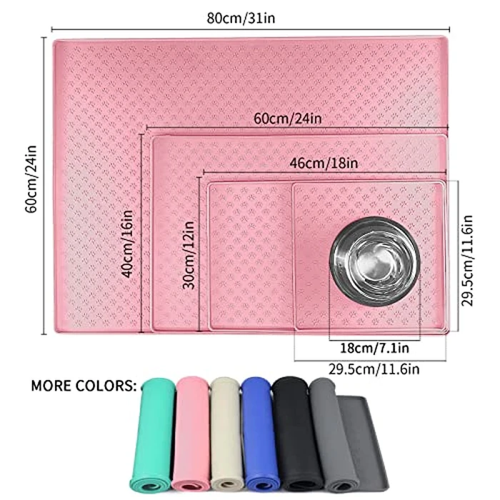 Ptlom Pet Placemat for Dog and Cat, Waterproof Non-Slip Silicone Feeding Bowl Mat Prevent Food and Water Overflow, Puppy Dish Feeder Fountain Trays Suitable for Medium and Small Pets, Pink by Ptlom - Image 2
