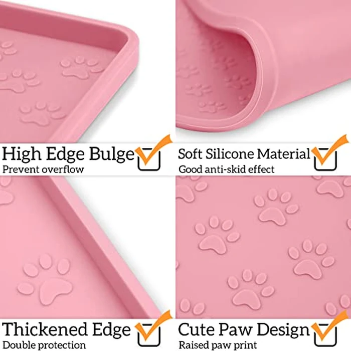 Ptlom Pet Placemat for Dog and Cat, Waterproof Non-Slip Silicone Feeding Bowl Mat Prevent Food and Water Overflow, Puppy Dish Feeder Fountain Trays Suitable for Medium and Small Pets, Pink by Ptlom - Image 4