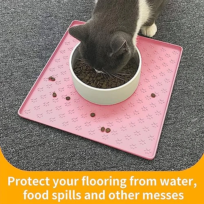 Ptlom Pet Placemat for Dog and Cat, Waterproof Non-Slip Silicone Feeding Bowl Mat Prevent Food and Water Overflow, Puppy Dish Feeder Fountain Trays Suitable for Medium and Small Pets, Pink by Ptlom - Image 5
