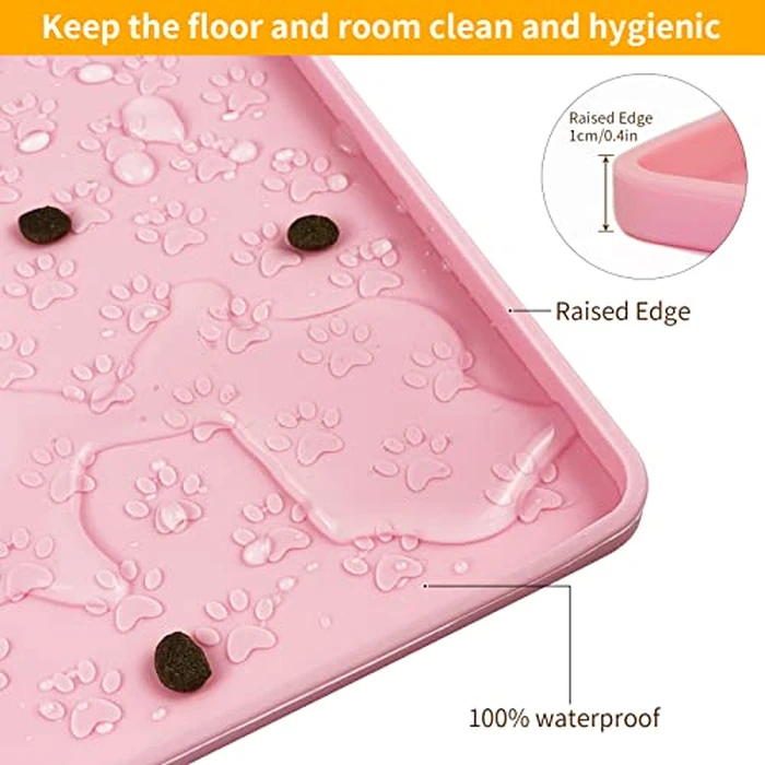 Ptlom Pet Placemat for Dog and Cat, Waterproof Non-Slip Silicone Feeding Bowl Mat Prevent Food and Water Overflow, Puppy Dish Feeder Fountain Trays Suitable for Medium and Small Pets, Pink by Ptlom - Image 6