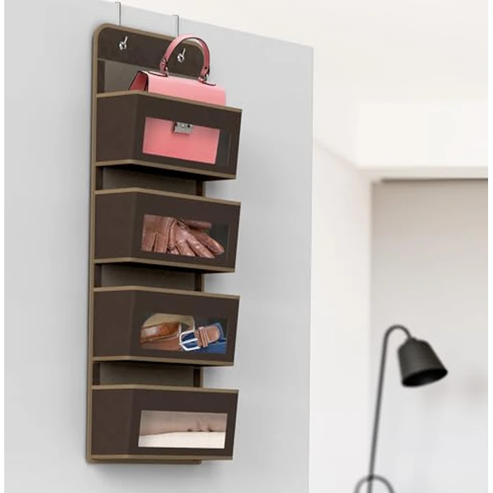 Simple Houseware Over The Door Hanging Organizer Storage for Baby, Nursery, Bathroom, Bedroom, and Dorm, 4 Clear Window Pockets, Brown by Simple Houseware - Image 5
