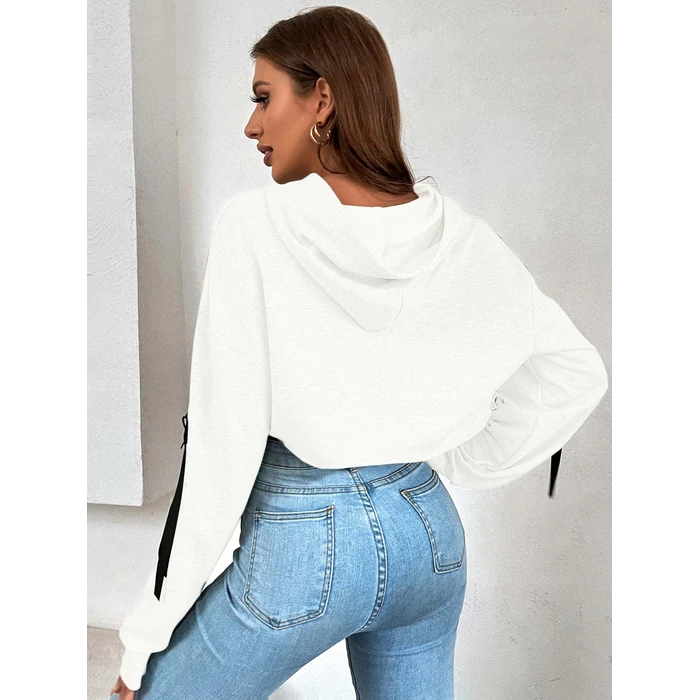 BEJONS Women Long Sleeve Cropped Super Crop Top Hoodies Sweatshirt Aesthetic Punk Hip Hop Dance Sexy Rave Festival Clothes Going Out Tops White S by BEJONS - Image 2