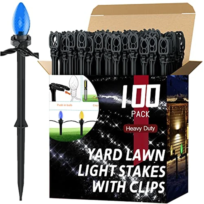 100 Pack Christmas Light Stakes 8.5"-10" for C7 and C9 String Lights,Outdoor Light Stakes,Yard Stakes,Garden,Lawn,Pathway, Patio, Path, Walkway, Christmas Decoration Black by koneboss - Image 1