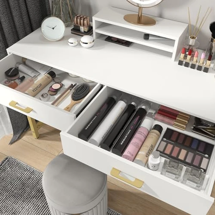 WESTREE Women Makeup Vanity Desk with 2 Drawers - Bedroom Home Office Desk, Wooden Height Monitor Stand & Storage Shelf Without Mirror, White Table Great Gift for Her by WESTREE - Image 3