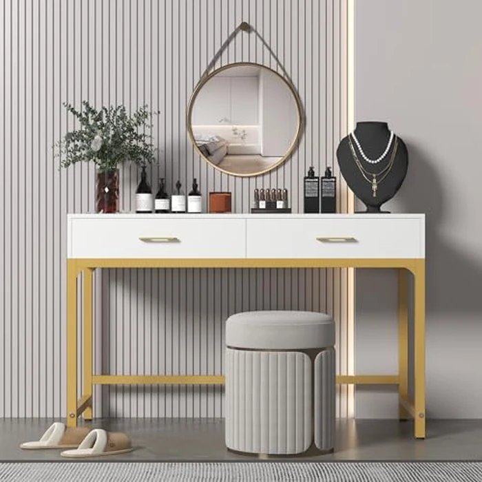 WESTREE Women Makeup Vanity Desk with 2 Drawers - Bedroom Home Office Desk, Wooden Height Monitor Stand & Storage Shelf Without Mirror, White Table Great Gift for Her by WESTREE - Image 5